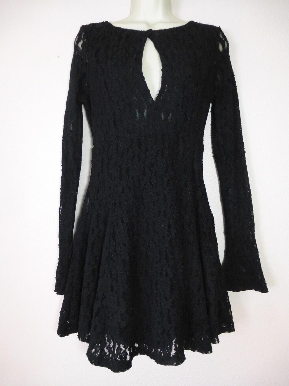 Free People Dress Large Teen Witch Lace Skater Fit Flare Whimsy Goth Fairy FLAW